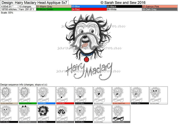 Hairy Maclary Embroidery Design - Sarah Sew and Sew