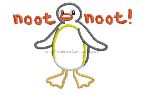 Pingu Noot Noot Embroidery Design - Sarah Sew and Sew