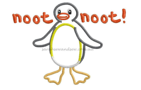 Pingu Noot Noot Embroidery Design - Sarah Sew and Sew