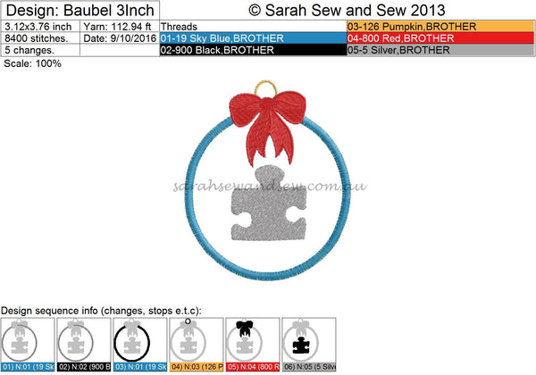 Christmas Bauble Embroidery Design - Sarah Sew and Sew