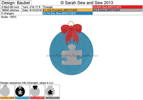 Christmas Bauble Embroidery Design - Sarah Sew and Sew