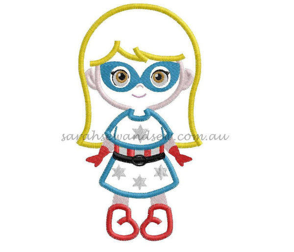 Captain America Girl Embroidery Design - Sarah Sew and Sew