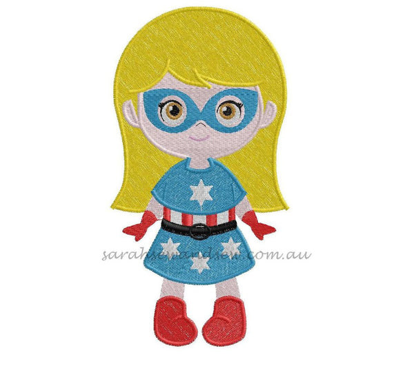 Captain America Girl Embroidery Design - Sarah Sew and Sew