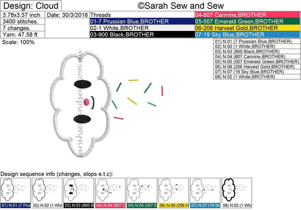 Tokidoki Cloud Embroidery Design - Sarah Sew and Sew