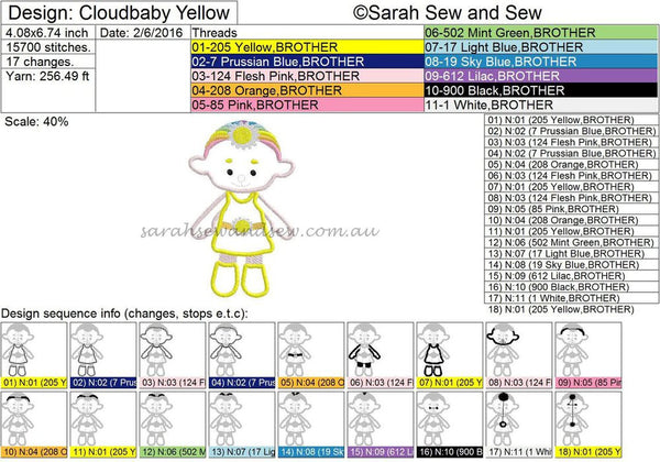 Cloud Babies Yellow Embroidery Design - Sarah Sew and Sew