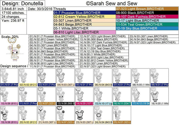 Donutella (Tokidoki) Embroidery Design - Sarah Sew and Sew