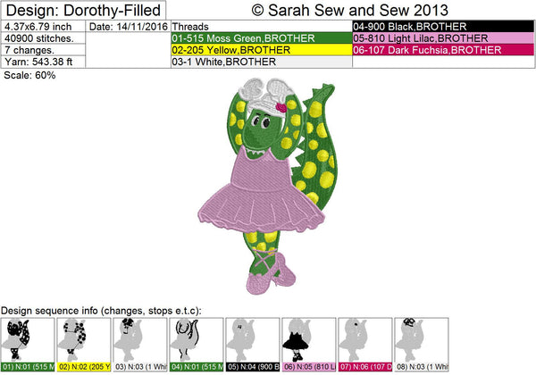 Dorothy Dinosaur Embroidery Design - The Wiggles - Sarah Sew and Sew