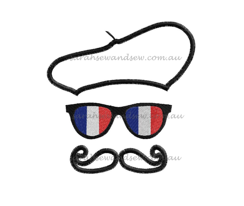 French Moustache Face Embroidery Design - Sarah Sew and Sew
