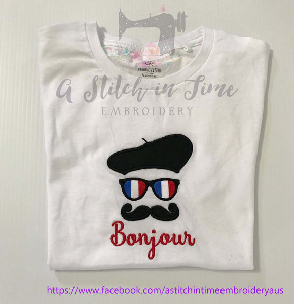 French Moustache Face Embroidery Design - A Stitch in Time Embroidery Australia