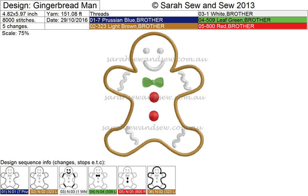 Gingerbread Man Christmas Embroidery Design - Sarah Sew and Sew