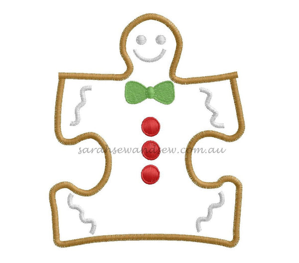 Gingerbread Puzzle Piece Embroidery Design - Sarah Sew and Sew