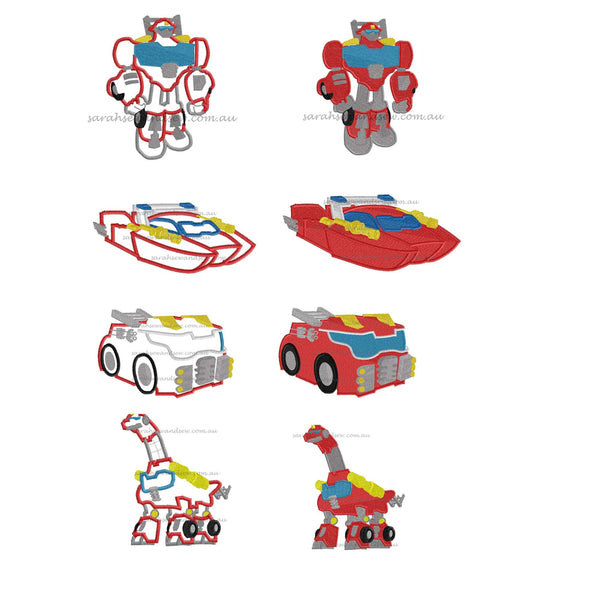 Heatwave Transformers Rescue Bot Embroidery Design Set