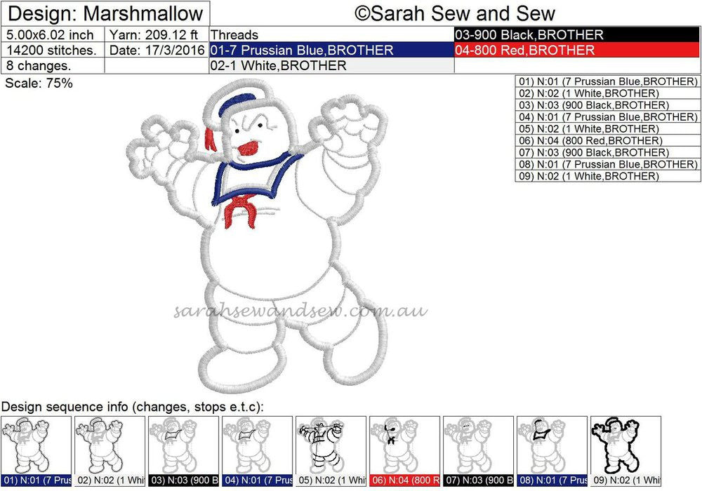 Ghostbusters Marshmallow Man Embroidery Design Sarah Sew and Sew