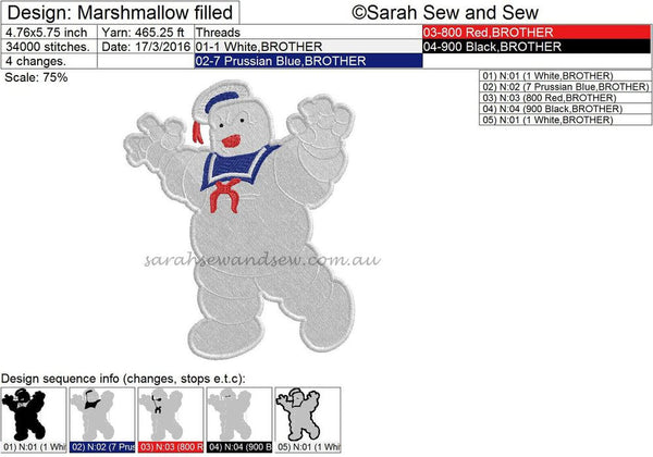 Ghostbusters Marshmallow Man Embroidery Design - Sarah Sew and Sew