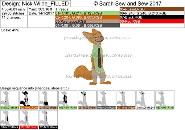 Nick Wilde Zootopia Embroidery Design