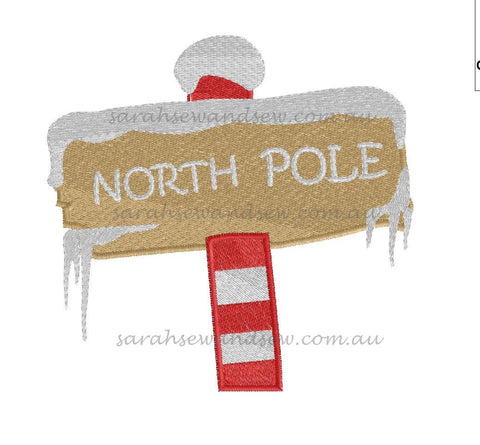 North Pole Sign Christmas Embroidery Design - Sarah Sew and Sew