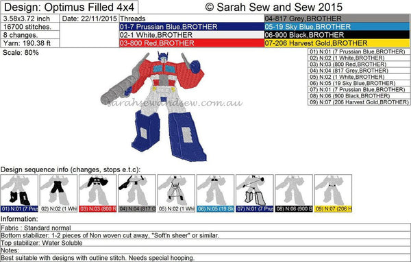 Optimus Prime Transformers Embroidery Design - Sarah Sew and Sew