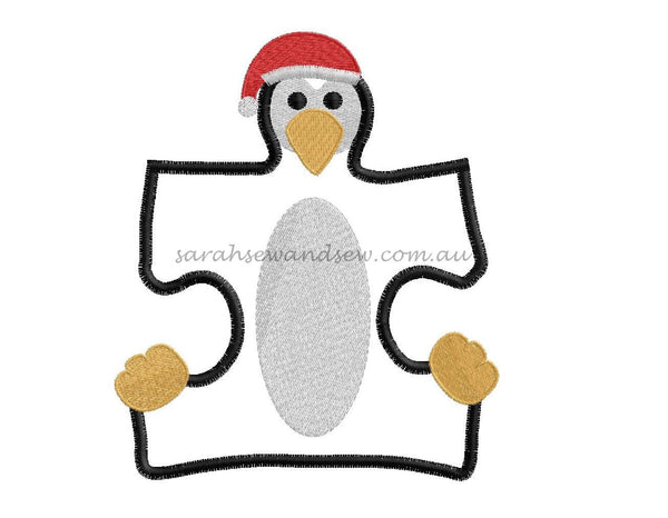 Penguin Puzzle Piece Embroidery Design - Sarah Sew and Sew