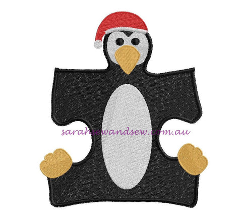 Penguin Puzzle Piece Embroidery Design - Sarah Sew and Sew
