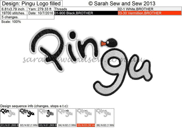 Pingu Logo Embroidery Design - Sarah Sew and Sew