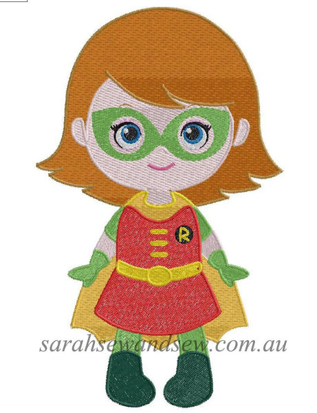 Robin Super Girl Super Hero Cutie Embroidery Design - Sarah Sew and Sew