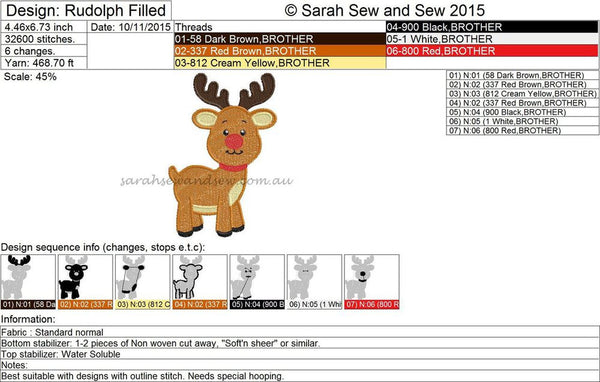 Rudolph Machine Embroidery Design - Sarah Sew and Sew