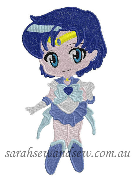 Sailor Mercury Embroidery Design (Sailor Moon Cutie) - Sarah Sew and Sew