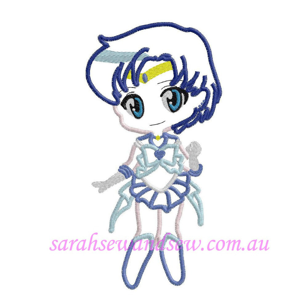 Sailor Mercury Embroidery Design (Sailor Moon Cutie) - Sarah Sew and Sew