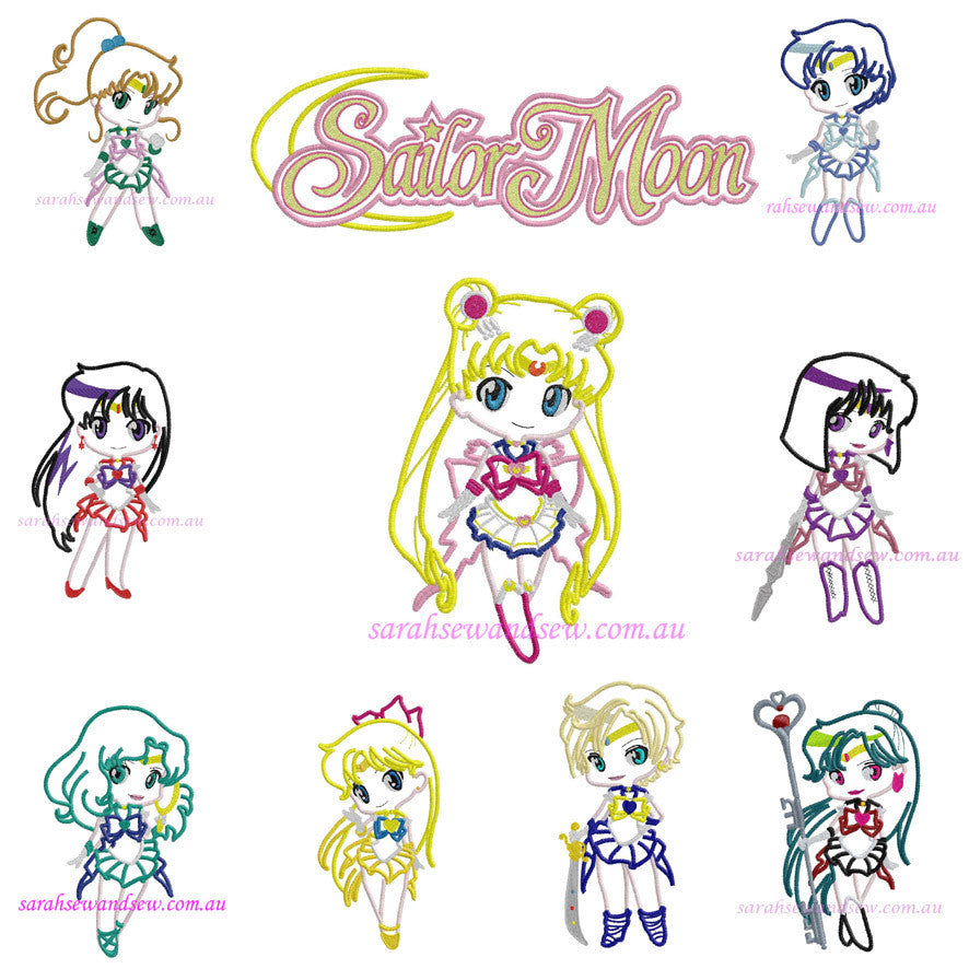 Sailor Moon Set Embroidery Design (Sailor Moon Cutie) - Sarah Sew and Sew
