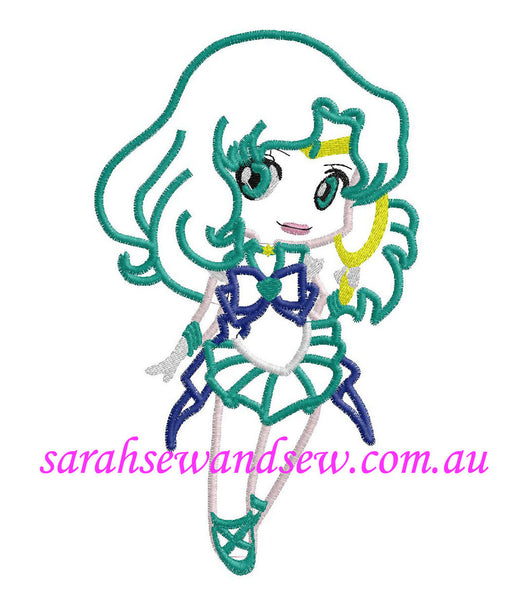 Sailor Neptune Embroidery Design (Sailor Moon Cutie) - Sarah Sew and Sew
