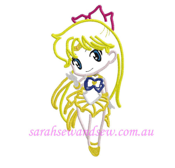 Sailor Venus (Sailor Moon Cutie) Embroidery Design (Applique & Filled) - Sarah Sew and Sew