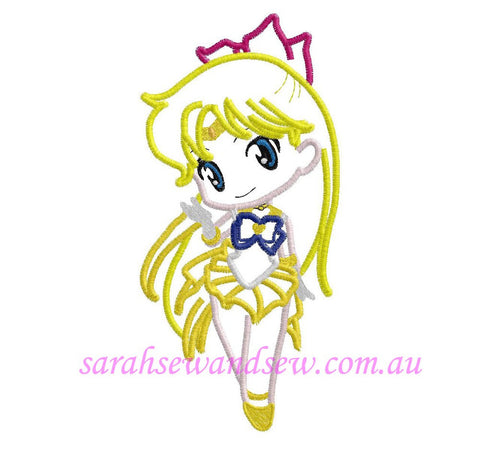 Sailor Venus (Sailor Moon Cutie) Embroidery Design (Applique & Filled) - Sarah Sew and Sew