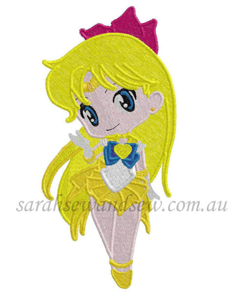 Sailor Venus (Sailor Moon Cutie) Embroidery Design (Applique & Filled) - Sarah Sew and Sew