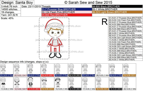 Santa Boy Christmas Embroidery Design - Sarah Sew and Sew