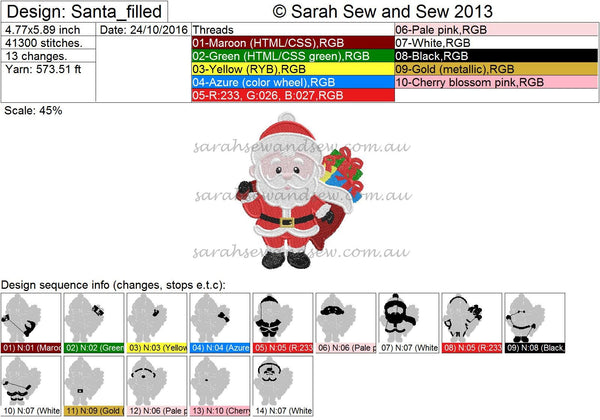 Santa Christmas Embroidery Design - Sarah Sew and Sew