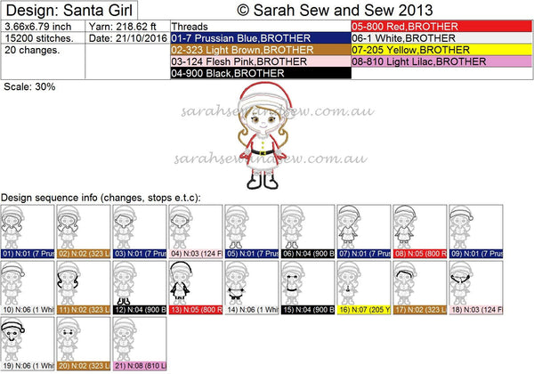 Santa Girl Christmas Embroidery Design - Sarah Sew and Sew