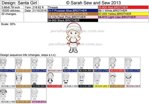 Santa Girl Christmas Embroidery Design - Sarah Sew and Sew