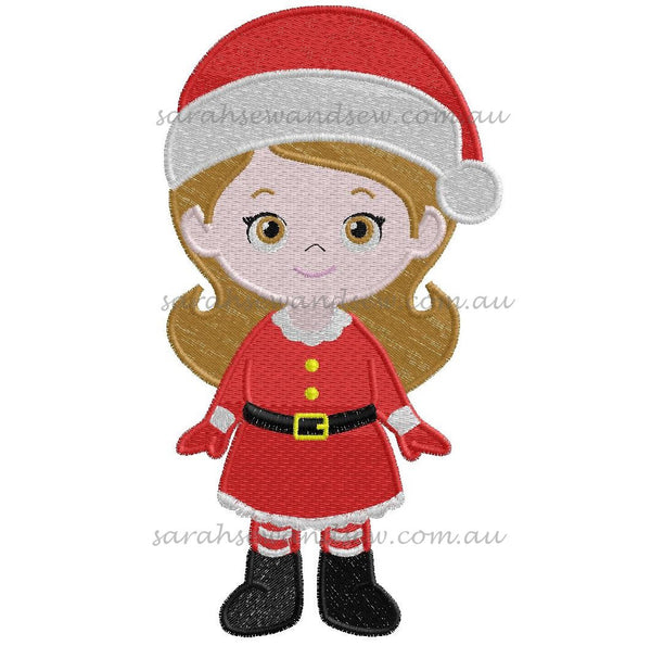 Santa Girl Christmas Embroidery Design - Sarah Sew and Sew