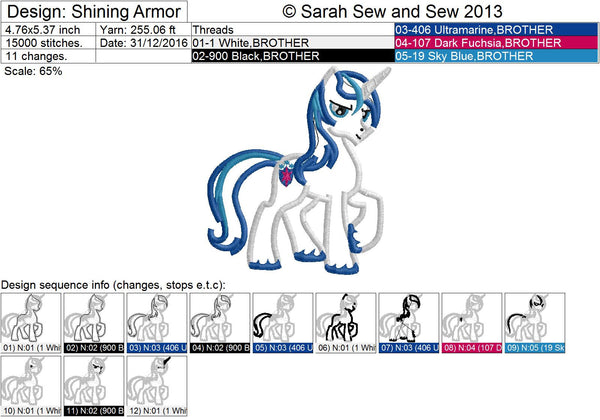 Shining Armor My Little Pony Embroidery Design - Sarah Sew and Sew
