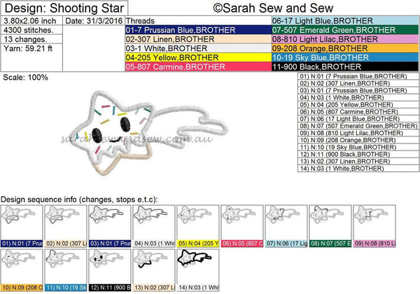 Tokidoki Shooting Star Embroidery Design - Sarah Sew and Sew
