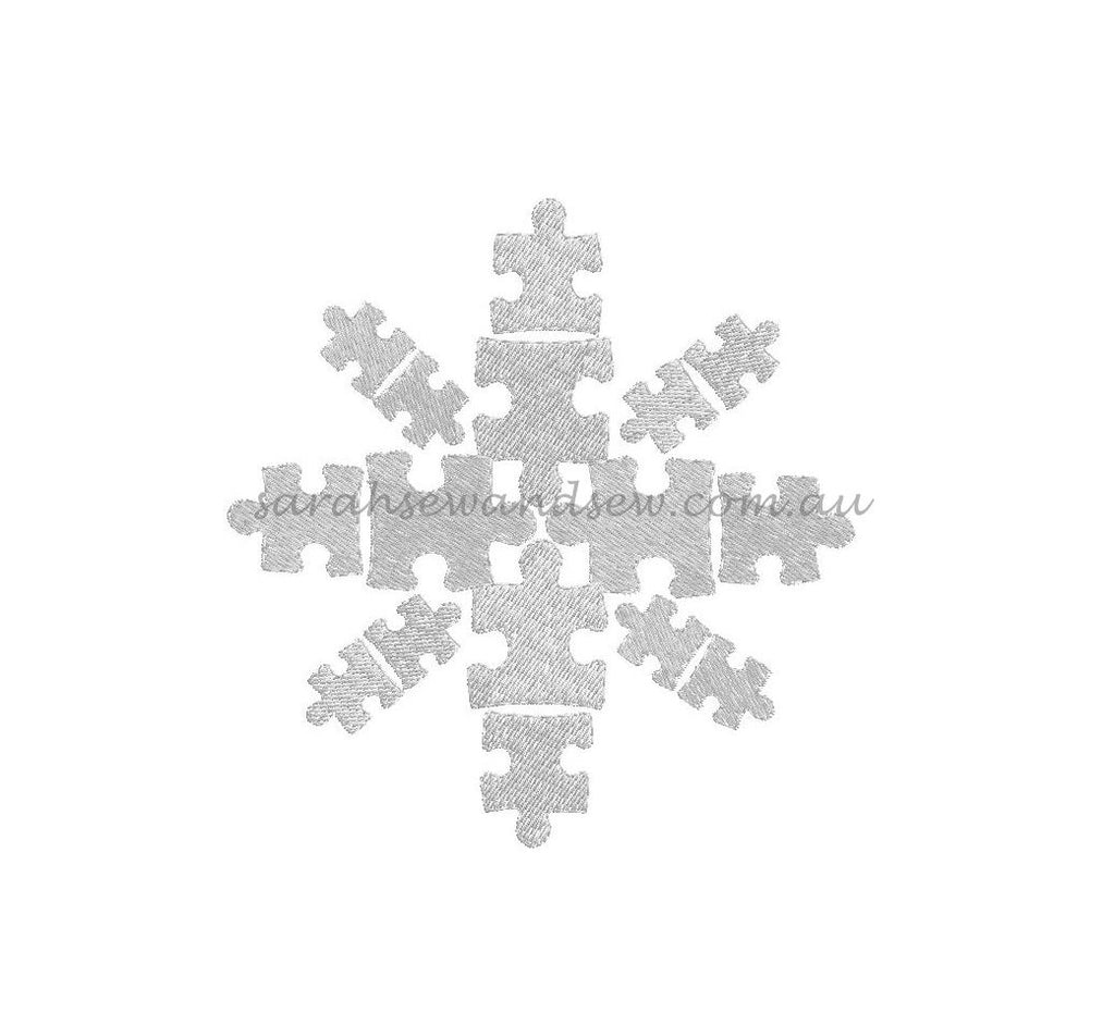Snowflake Puzzle Pieces Embroidery Design - Sarah Sew and Sew