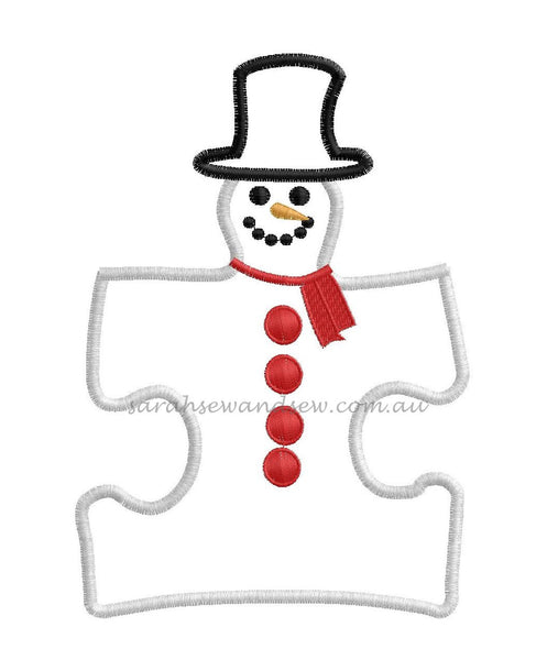 Snowman Puzzle Piece Embroidery Design - Sarah Sew and Sew
