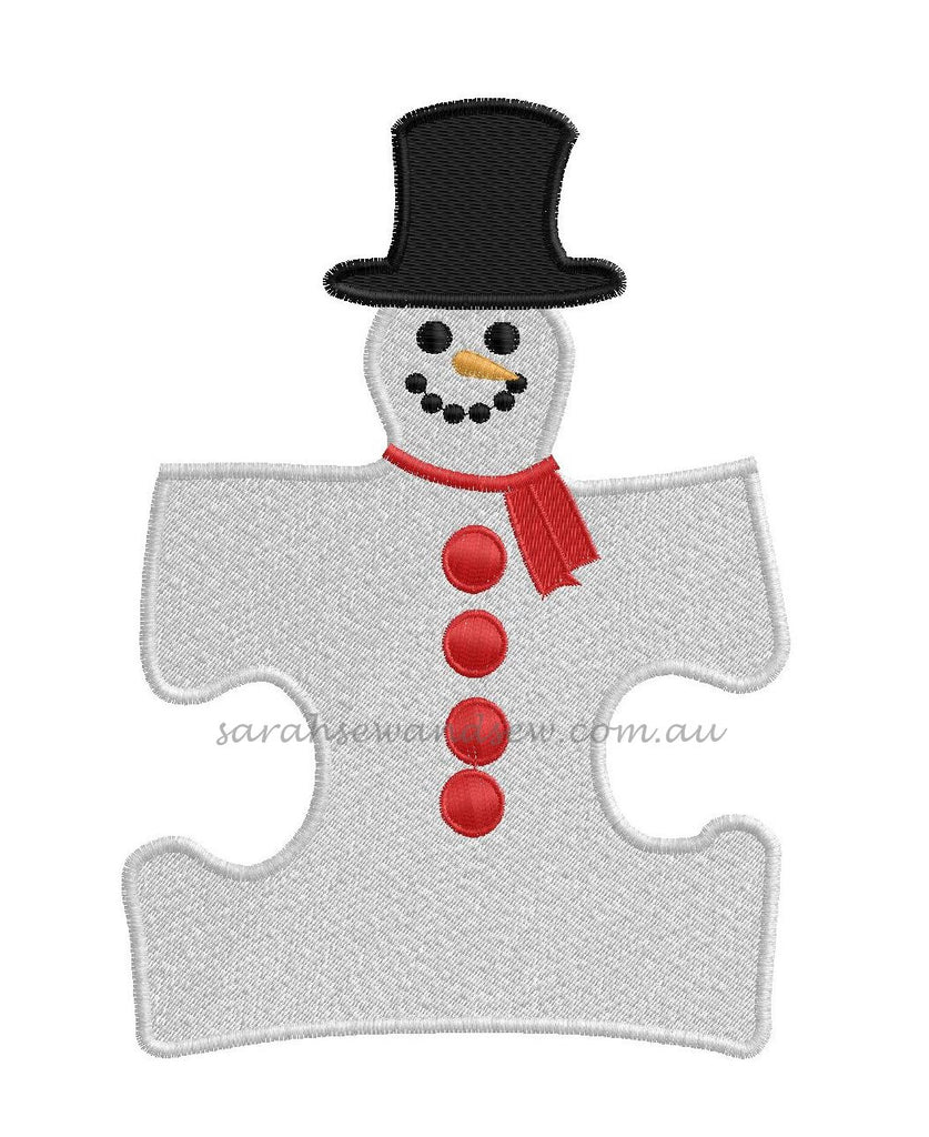 Snowman Puzzle Piece Embroidery Design - Sarah Sew and Sew