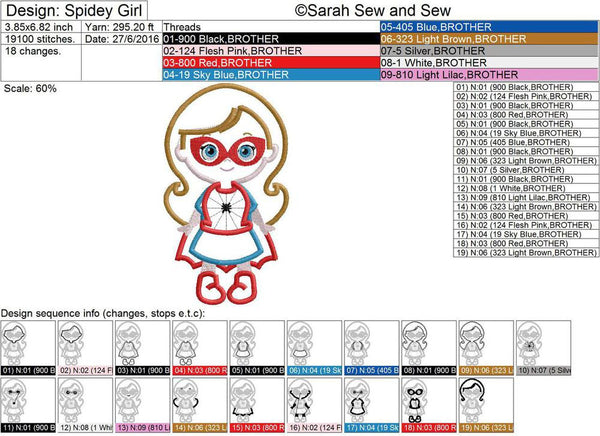 Spidey (Spider) Girl Super Hero Cutie Embroidery Design - Sarah Sew and Sew