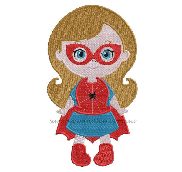 Spidey (Spider) Girl Super Hero Cutie Embroidery Design (Applique & Filled) - Sarah Sew and Sew
