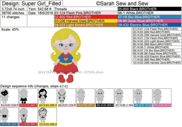 Super Girl Super Hero Cutie Embroidery Design (Applique & Filled)