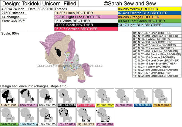 Tokidoki Unicorn Machine Embroidery Design - Sarah Sew and Sew