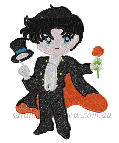 Tuxedo Mask (Sailor Moon Cuties) Embroidery Design (Applique & Filled) - Sarah Sew and Sew