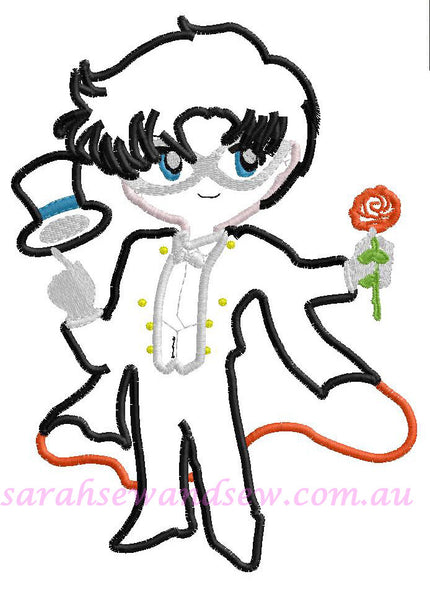 Tuxedo Mask (Sailor Moon Cuties) Embroidery Design (Applique & Filled) - Sarah Sew and Sew