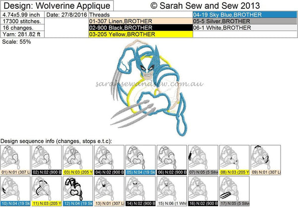 Wolverine Machine Embroidery Design - Sarah Sew and Sew